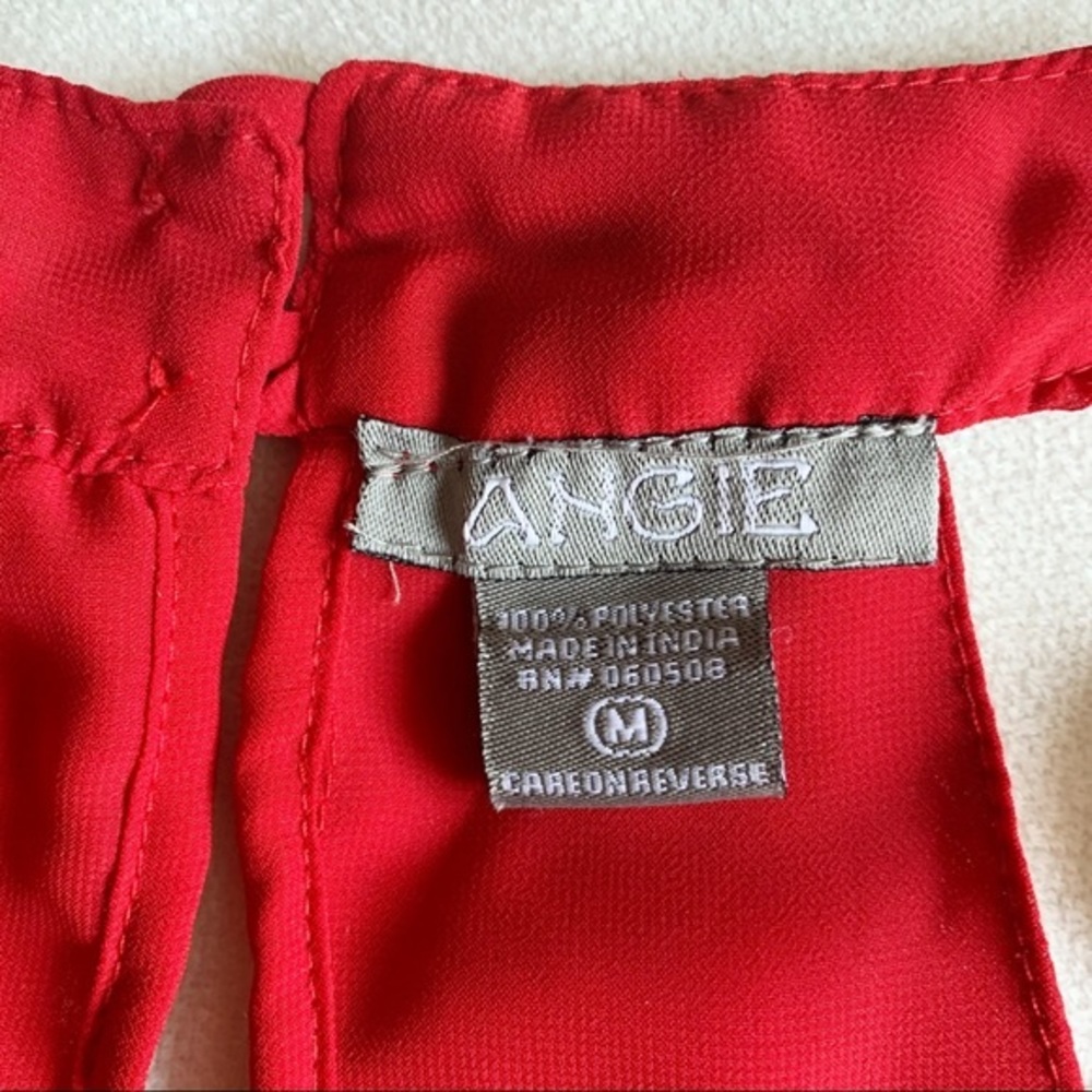 Angie Sleeveless Blouse Red Jewel Neck Sz M - Picture 7 of 7